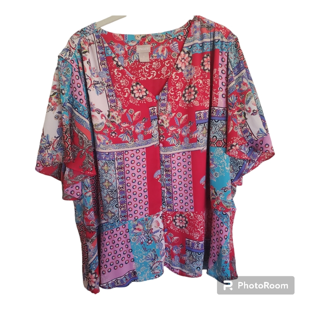 Chicos 3 Womens Multicolor Paisley Top Size XL